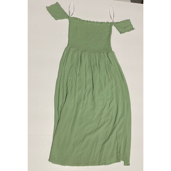 Love Tree Green Slit Front Short Sleeve Smocked Dress Women's Large Boho Peasant - Picture 4 of 11